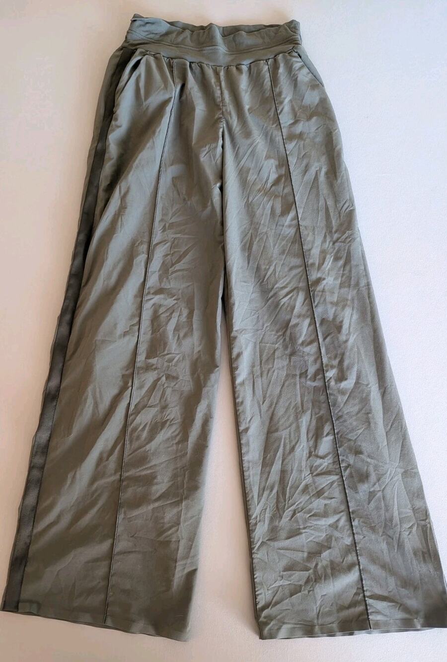 Athleta Nolita Wide Leg Pants Size 8 Gray Pull On Stretch Side Stripe Athleisure